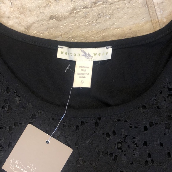 NWT Anthropologie  Weston Wear Upstaged Lace Tee Split Blouse Black Size Small - Picture 7 of 15